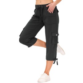 MoFiz Womens Capris with Pockets Loose Fit Casual Capri Pants Dressy Lightweight Ladies Baggy Cargo Pants for Hiking Dark Grey 2XL