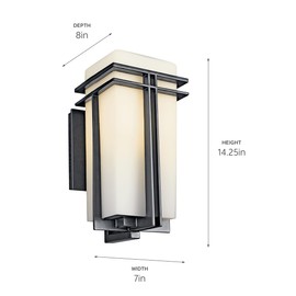 Kichler Tremillo 14.25" Outdoor Wall Lightin Black, 1-Light Exterior Wall Sconce Porch Light with Satin Etched Cased Opal Glass, (14.25" H x 7" W), 49201BK