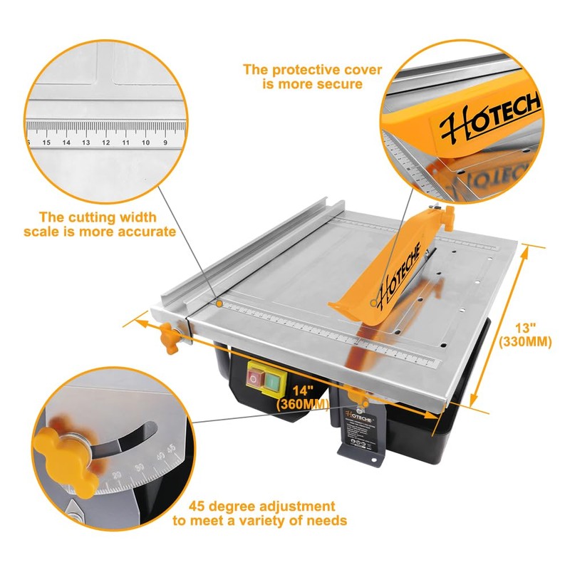 Hoteche 7-Inch Wet Tile Saw - 5A Motor Adjustable Cutting