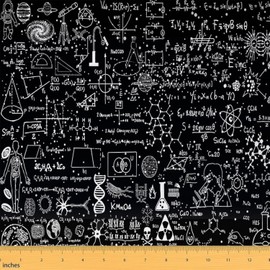 Jejeloiu Math Theme Fabric by The Yard, Science Formula Upholstery Fabric for Chairs Sofa Couch, Geometry Pattern Numbers Outdoor Fabric Waterproof, 3 Yards, Black White