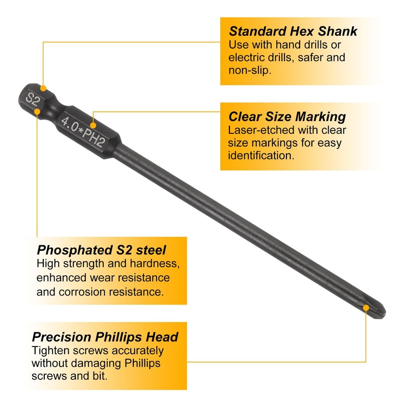 sourcing map #2 Phillips Screwdriver Bit PH2 1/4" Hex Shank