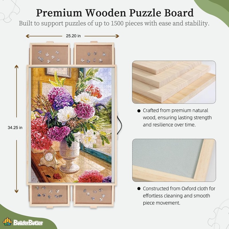 BuilderButler 1500 Pieces 2-in-1 Tilting & Rotating Puzzle Board, Portable