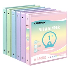 1-inch 2-inch 3-Ring-Binder with Pockets, Basic Binders 1'' 2'' View Round Binders Holds 200/450 Sheets US Letter Size 8.5'' x 11'' - Bundle Packs for Back to School (Pastel 6 Colors - 1 '')