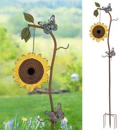 BAYN 57” Bird Houses Stake for Outside, Metal Wild Bird Feeder Birdhouse Stake Pole with Sunflower Design Outdoor Decorations for Patio, Backyard, Garden