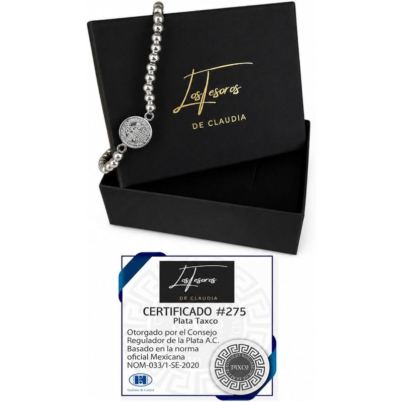 TClaudia Pulsera San Benito Plata 925 con Esferas para Mujer