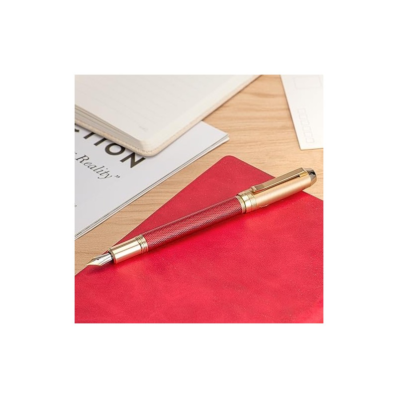 Jinhao 92 Pluma estilográfica roja punta media, metal sólido con