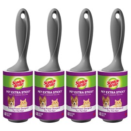 Scotch-Brite Pet Hair Pickup Extra Sticky Lint Roller, Designed for Removing Fur + Fluff on Couches, Clothes, Dog and Cat Beds, & More, 4 Pack, 192 Easy-Tear Adhesive Sheets Total