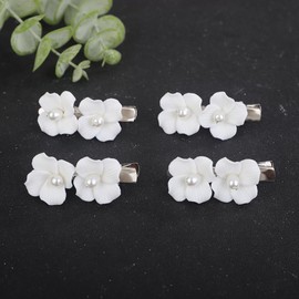 Teyglen 4Pcs Mini Flower Hair Clips Cute White Flower Hair Barrette Bridal Flower Wedding Hair Clips Decorative Hair Accessories for Flower Girls Women