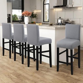 Fuloon Waterproof Bar Stool Covers 4 PCS, Stretch Pub Tall Chair Slipcover with Backs Counter Chair Cover Barstool Slipcovers Removable Washable (Light Grey, 4 PCS)