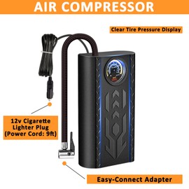 AUTODECO 98 PCS Roadside Car Emergency Assistance Kit with Portable Air Compressor Jumper Cables Safety Hammer All in One Pliers Tool Set（Orange）