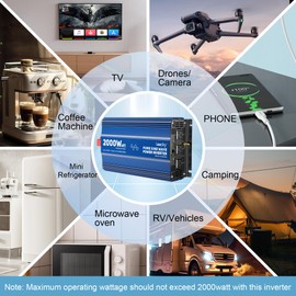 2000 Watt Inverter Pure Sine Wave Power Inverter 12v to 110v 120v Built-in UL Approved Fuse with Battery Status Display Remote Controller for Home RV Truck Off-Grid Solar Power Inverter by Leesky