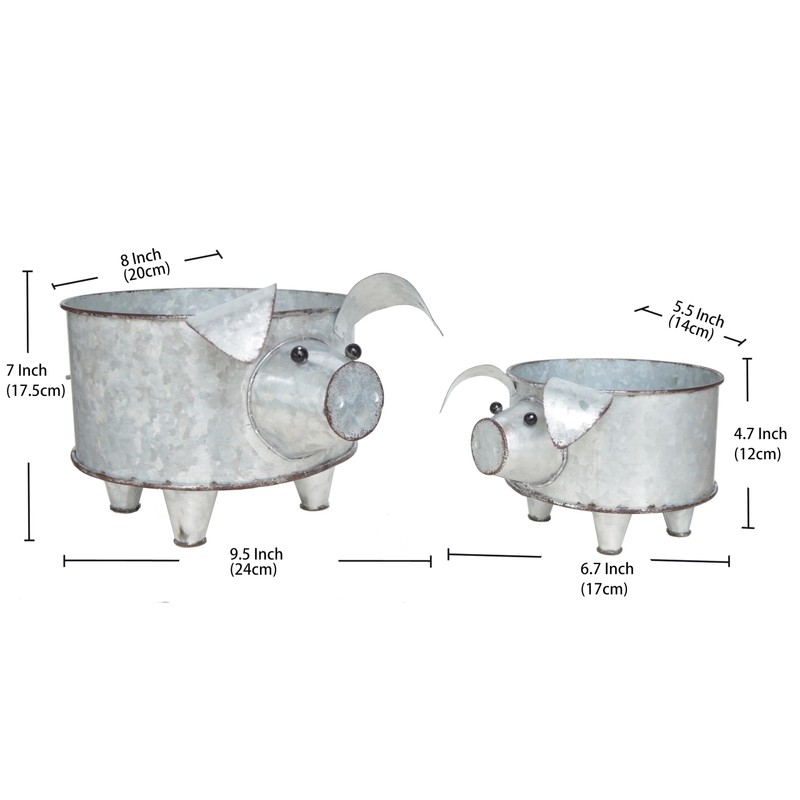 ShabbyDecor Galvanized Metal Pig Succulent Planter Farmhouse Pig Shaped Bowl