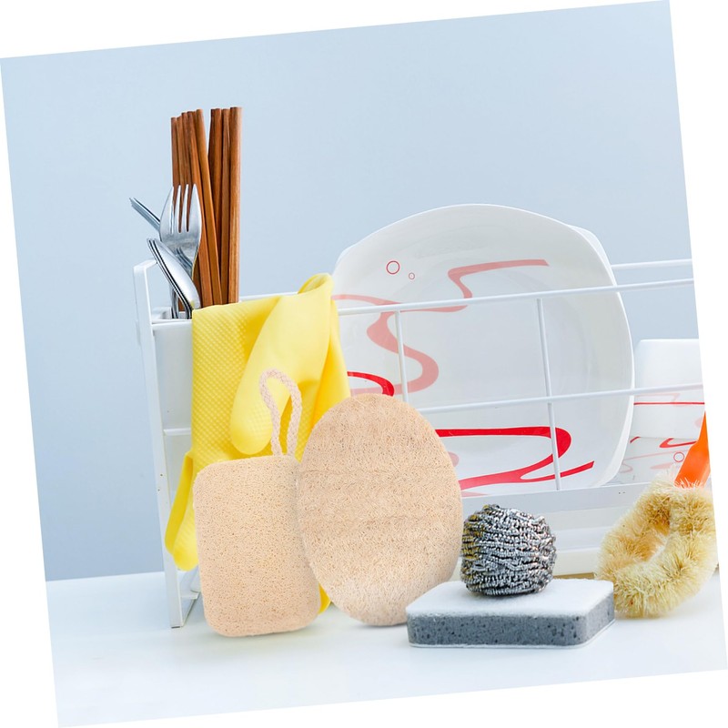 Baluue Natural Loofah Dish Washing Brush Set 2Pcs Kitchen Cleaning
