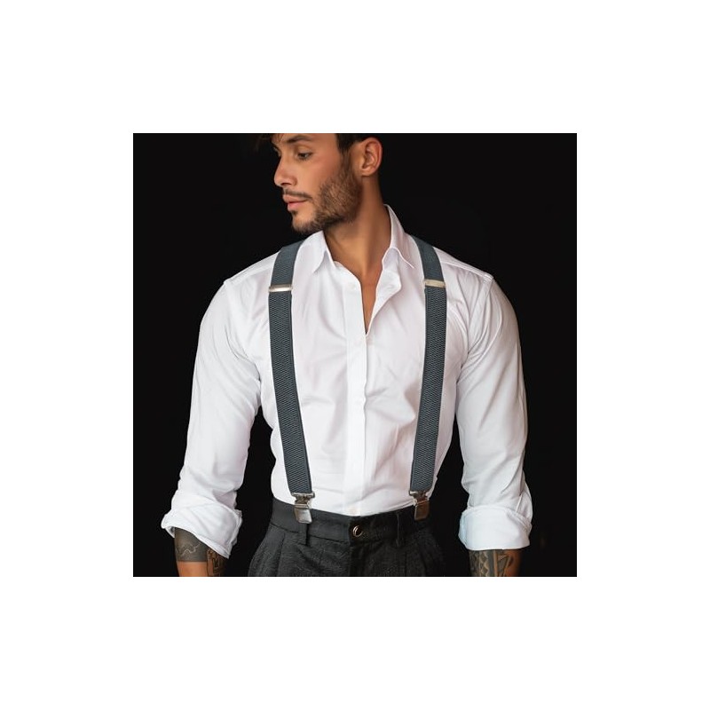 JEMYGINS X Shape Men's Adjustable Elastic Braces with 4 Metal