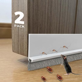 DINGLIAN 2 PCS Door Brush Bottom Sweep, Door Draft Stopper for Exterior/Interior Doors, 2" W x 39" L, White