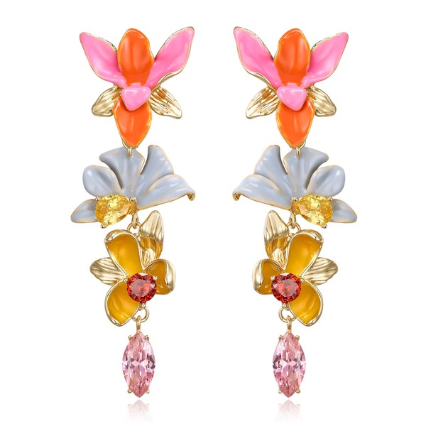 Clearine Blume Ohrringe Cubic Zirconia Marquise Emaille 3 Schichten Baumeln