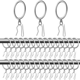 Hotop 60 Pieces Metal Drapery Curtain Rings Curtain Hanging Rings and 60 Pieces Metal Drapery Pin Hooks for Drapes Window Door Shower (Matt Silver,1.26 Inch)