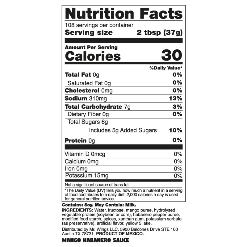 Mr Wings Mango Habanero Sauce 1 Gallon (128 Fl Oz).