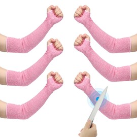 PATIKIL 12 Inch Cut Resistant Sleeve, 3Pairs Arm Safety Protectors Sleeves with Thumb Hole Level 5 Protection Forearm Guard Sleeves for Thin Skin and Bruising, S, Pink