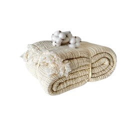 100% Cotton Muslin Blanket, 4 Layers Bedspread, Soft Turkish Cotton Muslin Bed Cover, Reversible Coverlet, Beige (King Size 95x102-230x260cm)