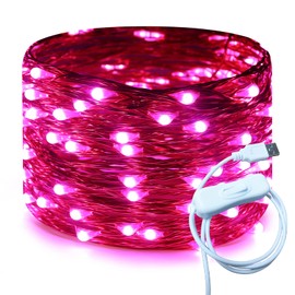 RUICHEN USB Fairy Lights 33 Ft 100 LED String Lights with ON/Off Switch, Waterproof Copper Wire Lights for Bedroom Wall Ceiling Wreath Christmas Wedding Party Valentines Day (Pink)