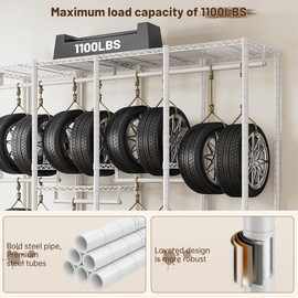 Raybee 76.9" H Clothes Rack Heavy Duty Loads 1100 LBS Metal Clothing Racks for Hanging Clothes Adjustable Garment Rack White,75.8" W*17.7" D*76.9" H