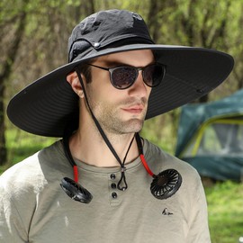Peicees Men Women Wide Brim Sun Hats UPF50+ Waterproof Breathable Bucket Hat with Removable Hat Top for Fishing Hiking Camping Hunting, Black
