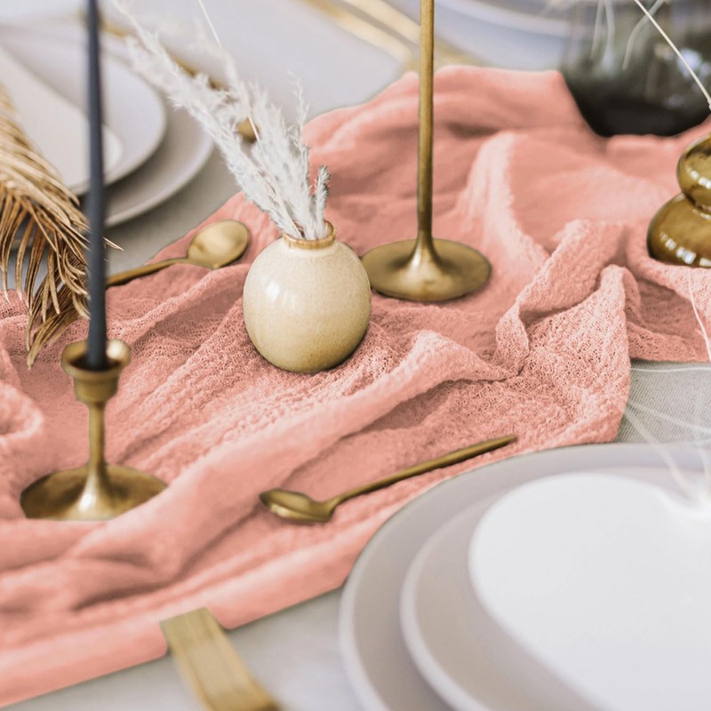 FANPROMS Peach Cheesecloth Table Runner Boho Wedding Cheese Cloth Table