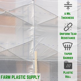 Farm Plastic Supply - Dura Skrim String Reinforced Clear Plastic Sheeting - 6 Mil - (12' x 100') - Reinforced Poly Film Tear Resistant, Weatherproof, Vapor Barrier Polyethylene Roll for Construction