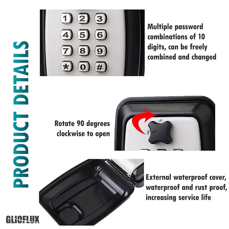 GLIOFLUX Key Safe Outdoor, Key Safe Wall Mounted with 10