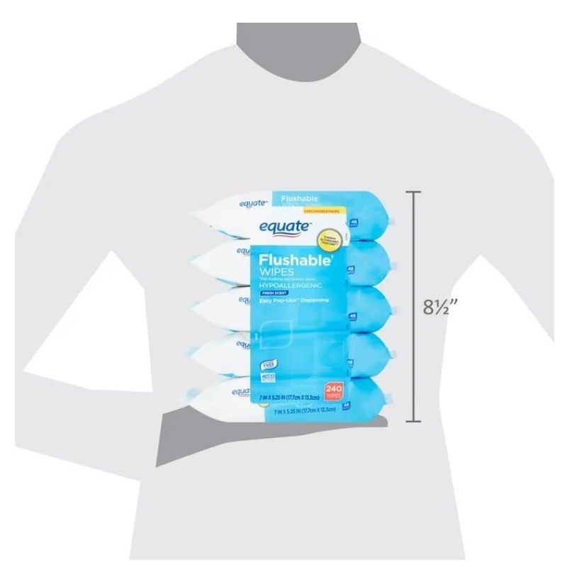 Generic Fresh Scent Flushable Wipes, 5 Packs of 48 Wipes
