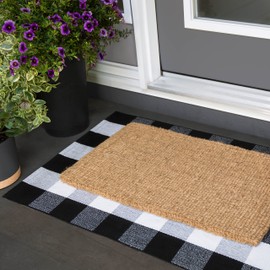 B&B Buffalo Plaid Outdoor Rug, Black and White Chekered Rug, Outdoor Mat for Layering, Front Door Mat, Outdoor Mat for Entrance, Washable Outdoor Carpet (28" x 44")