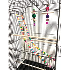 Mcage 37-Inch Large Double Roof Top Flight Bird Cage with Playing Toys for Parrot Cockatiel Sun Parakeet Green Cheek Conure Budgie Finch Lovebird Canary Aviary