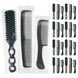 Gisdo 120 Pcs Hair Brush and Comb Set in Bulk,Individually Wrapped, Bulk Comb Brush Hairbrush for Women Kids Hotel Homeless Charity (Black)