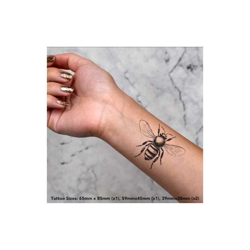 4 x 'Bee' Temporary Tattoos - Water Resistant, Skin-Safe, Non-Toxic