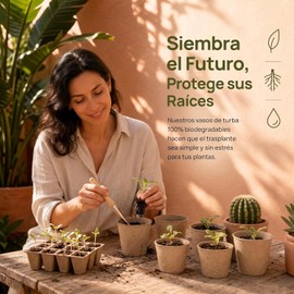 100pcs Macetas Biodegradables Fibra Germinación Orgánanica,Kit de Inicio de Plántulas Biodegradable y Ecológico, Semilleros Germinacion Macetas con 100 Etiquetas de Plantas (6CM, Redondo)