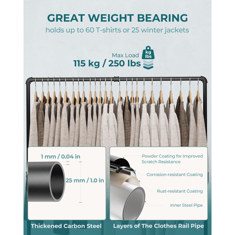 OROPY Industrial Pipe Clothing Rack Free Standing Set of 2,
