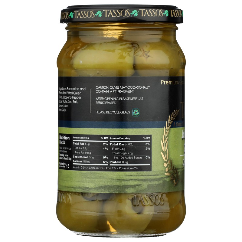 TASSOS Jalapeno Stuffed Olives, 12.73 OZ