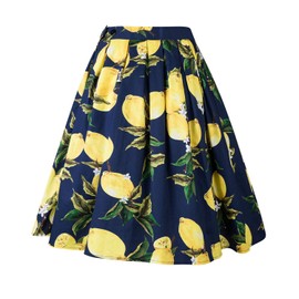 Taydey A-Line Pleated Vintage Skirts for Women (M, Navy Lemon)