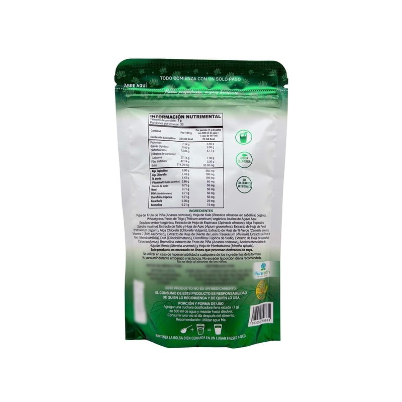 Clorofila en polvo Espirulina Menta Hierbabuena 210 g DTX Pure