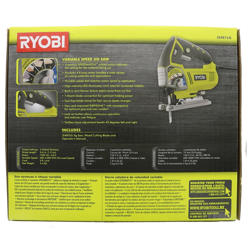 Ryobi JS481LG 4.8 Amp Corded Variable Speed T-Shank Orbital Jig