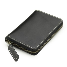 [ABIES] ABIES L.P. Made in Japan, Tochigi Leather, Cowhide Leather, Round Zipper Coin Purse (Coin Case), Genuine Leather Wallet, Black