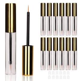 COSIDEA 12PCS Empty plastic golden 10ml Eyeliner tubes packing Vials Bottle Container Eyeliner Brush Applicator for DIY Eyelash Growth Oil