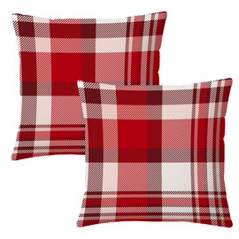 AOFANGGO Christmas Pillow Covers 18x18 inch Set of 2 Red Buffalo Check Plaids Tartan Gingham Holiday Decor Xmas Winter Throw Pillow Farmhouse Rustic Cushion Cover for Bed Chair Sofa Couch