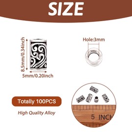 KISSITTY 100pcs Tibetan Style Antique Silver Column Spacer Beads Metal Loose Beads Spacers 8.5x5mm with Hole 3mm for DIY Vintage Jewelry Making