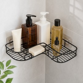 Corner Bathroom Shelf for Shower Storage - No-Drill Adhesive Iron Rack for Toiletries and Small Bathroom Corner