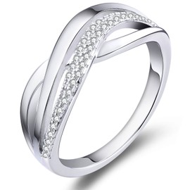 YL Women's Ring 925 Sterling Silver 3A Cubic Zirconia Infinity Engagement X Cross Ring, Silver