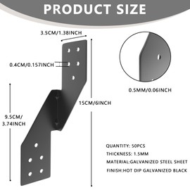 (50pcs) 16-Gauge Thick Hurricane Straps, Black Powder-Coated Rafter Ties, Heavy Duty Right Rafter Brackets, Strong Hurricane Clips, Tie Brackets for House, Roof Trusses, Shed, Building (Right)