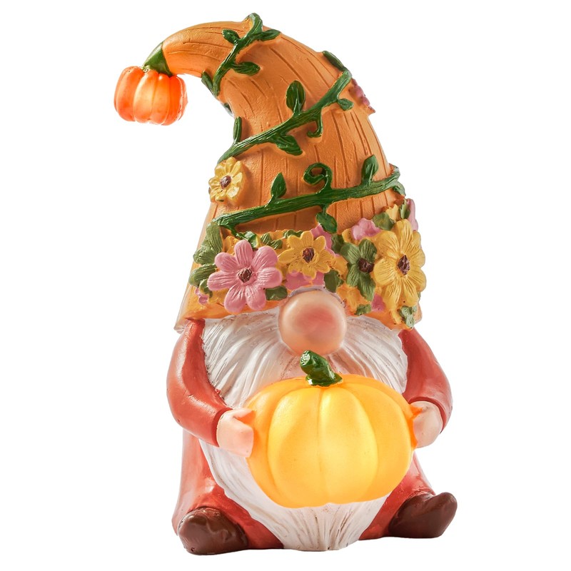 DN DECONATION Autumn Gnome Figurine with Light