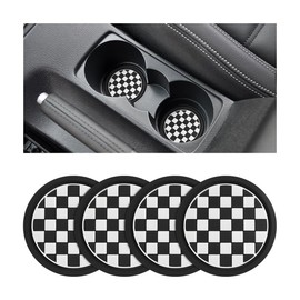 CGEAMDY Set of 4 Chess Patten Car Drink Holder Coasters, Car Cup Holder, PVC Coaster, Non-Slip, High Temperature Resistant Cup Holder (Black)